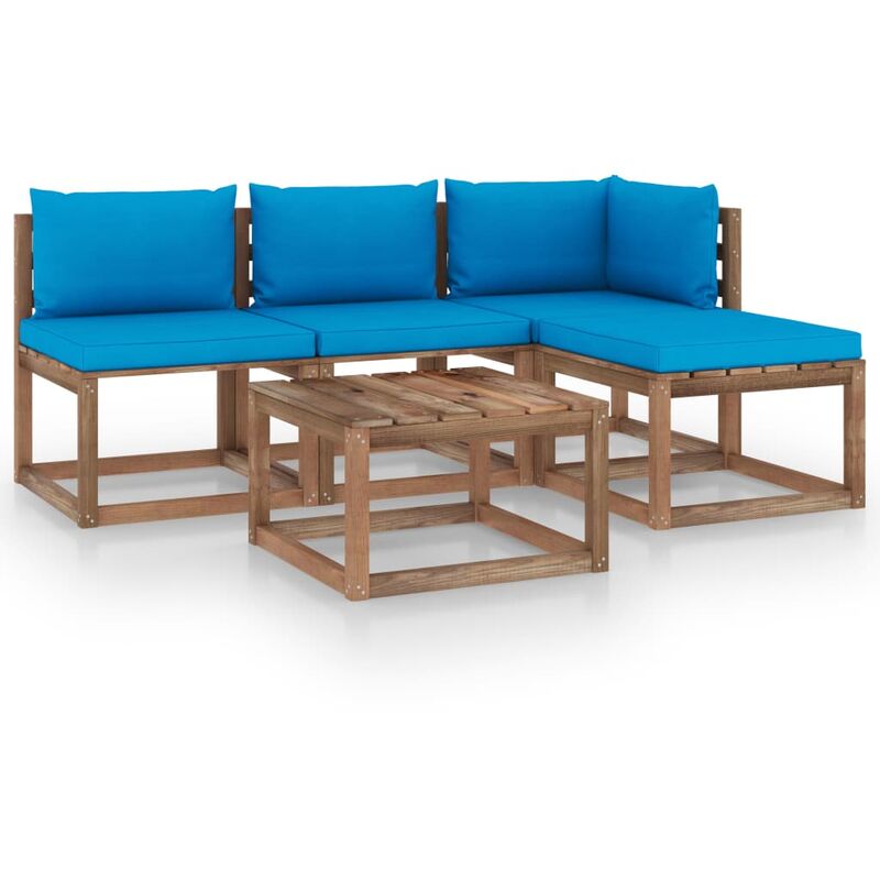 

Muebles de palets jardín 5 pzas cojines madera pino impregnado