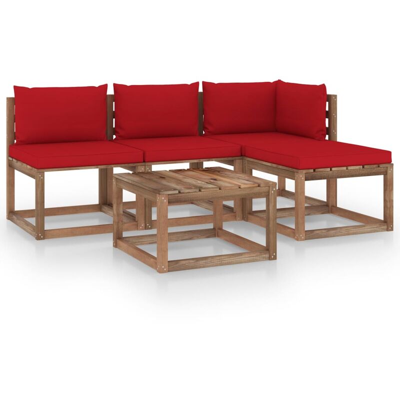 

Muebles de palets jardín 5 pzas cojines madera pino impregnado