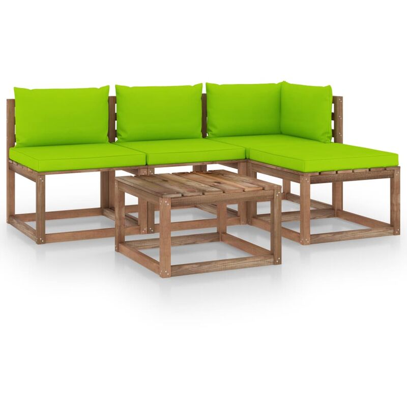 

Muebles de palets jardín 5 pzas cojines madera pino impregnado