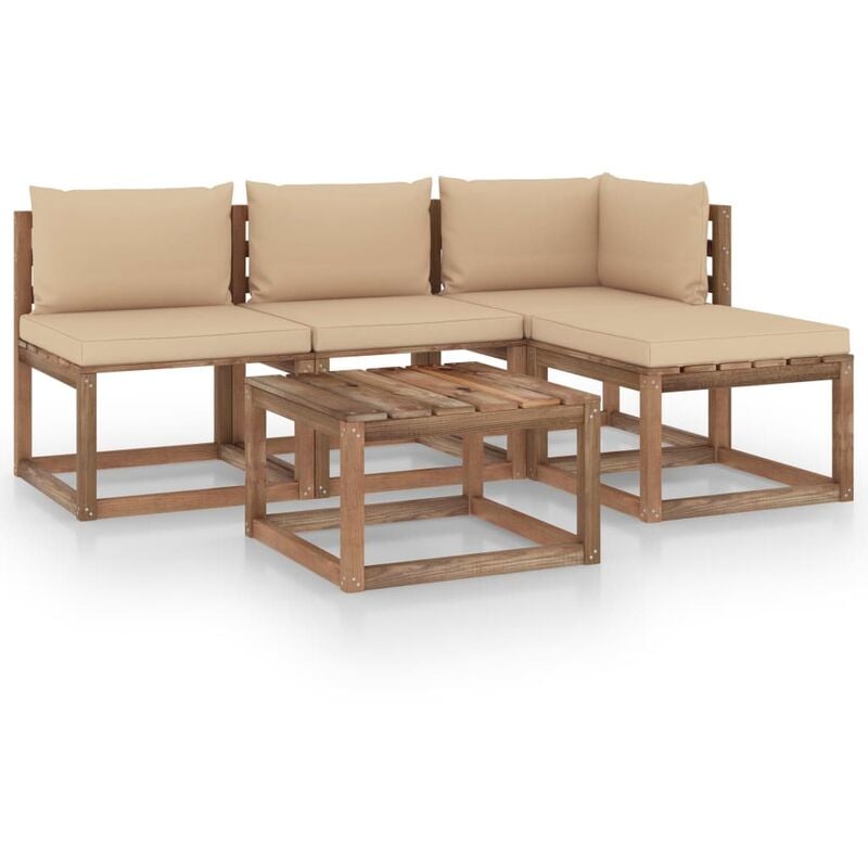 

Muebles de palets jardín 5 pzas cojines madera pino impregnado