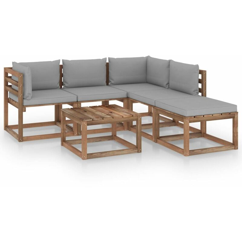 

Muebles de palets jardin 6 pzas cojines madera pino impregnado