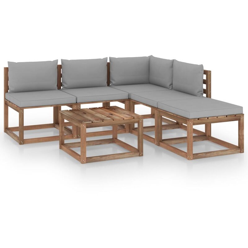 

Muebles de palets jardín 6 pzas cojines madera pino impregnado