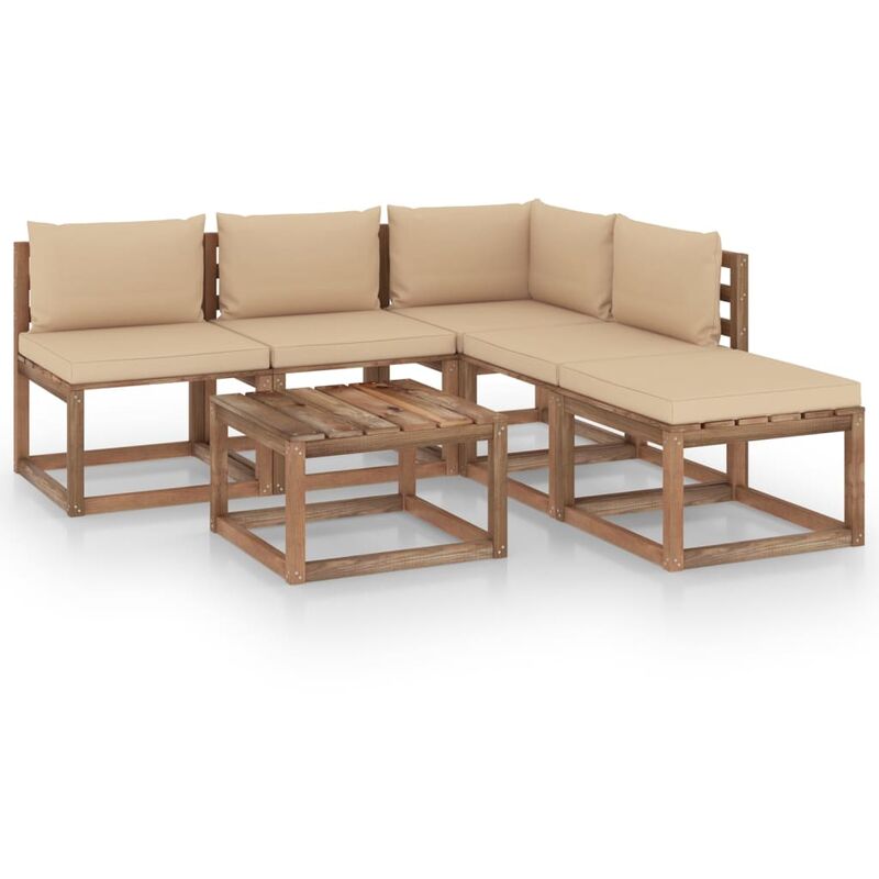 

Muebles de palets jardín 6 pzas cojines madera pino impregnado