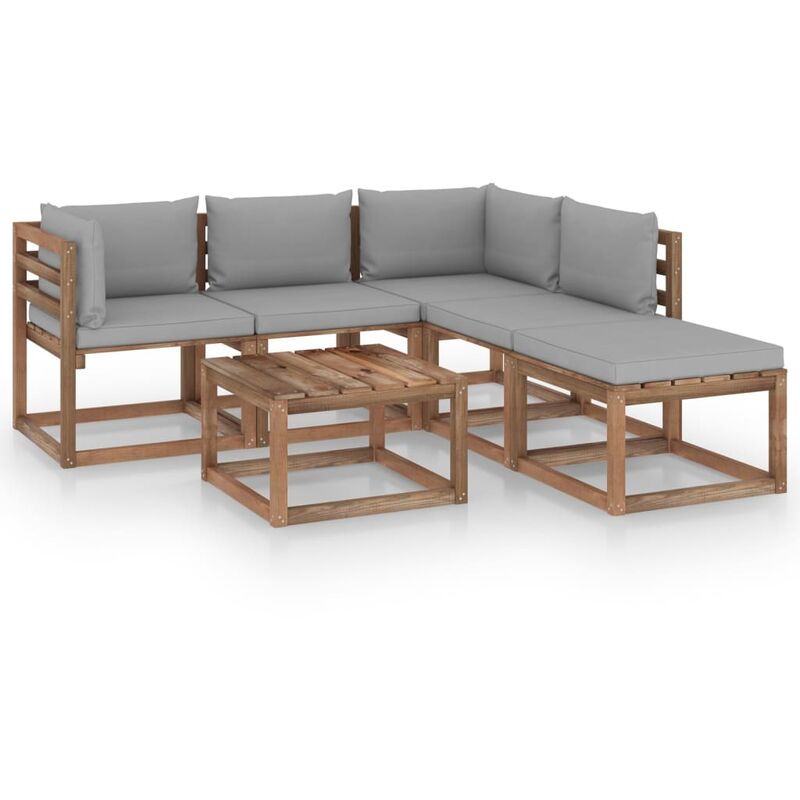 

Muebles de palets jardín 6 pzas cojines madera pino impregnado