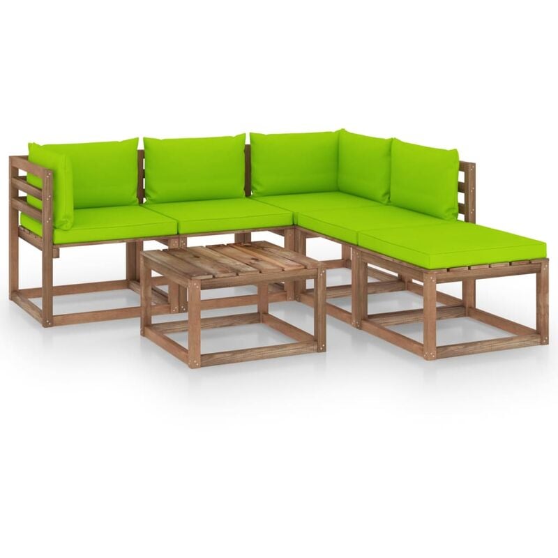 

Muebles de palets jardín 6 pzas cojines madera pino impregnado