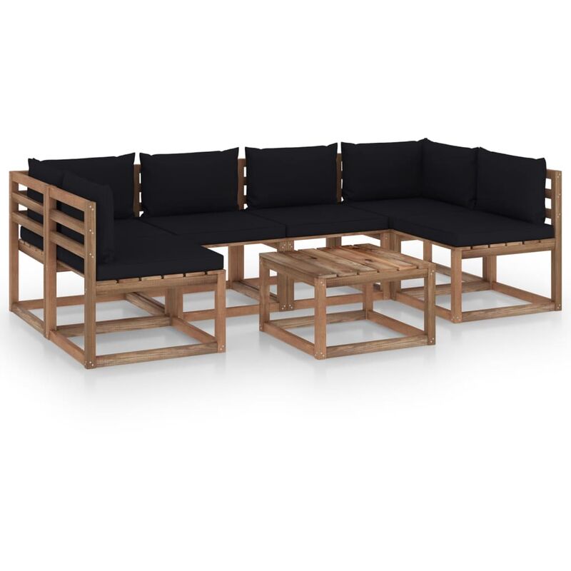 

Muebles de palets jardín 7 pzas cojines madera pino impregnada