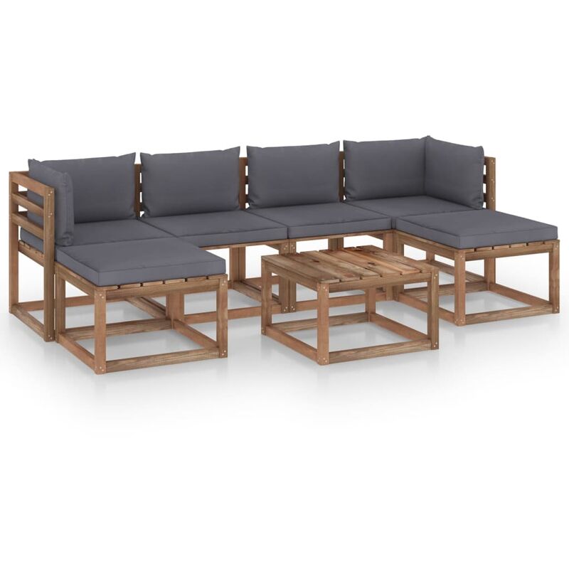 

Muebles de palets jardín 7 pzas cojines madera pino impregnado