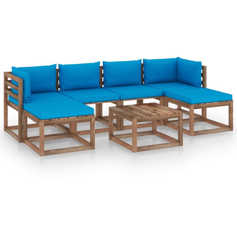

Muebles de palets jardín 7 pzas cojines madera pino impregnado