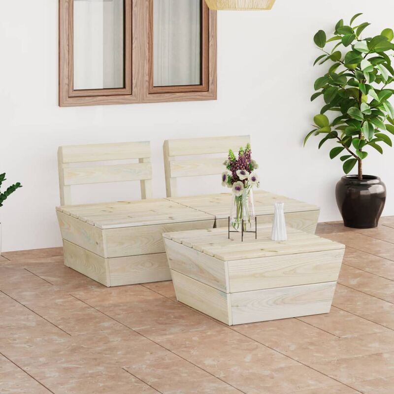 

Muebles de palets para jardín 3 pzas madera de abeto impregnada