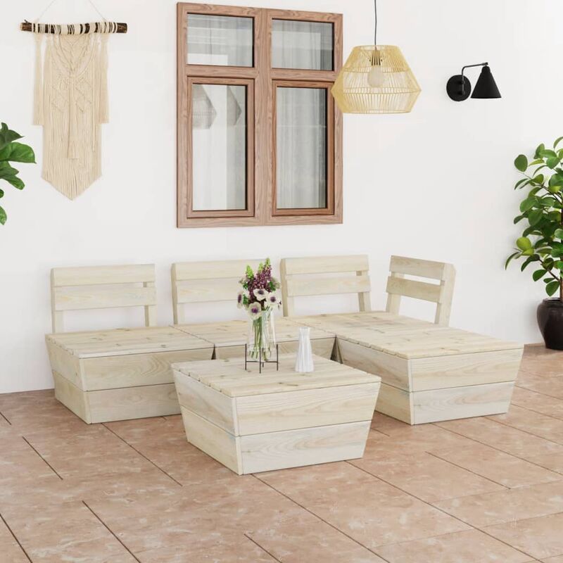 

Muebles de palets para jardín 5 pzas madera de abeto impregnada