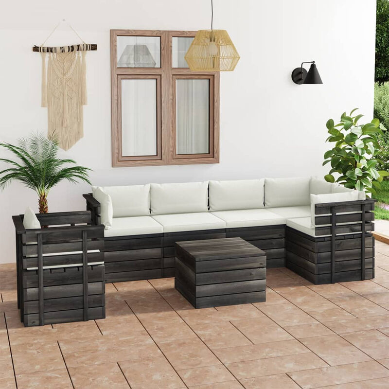 

Muebles de palets para jardin 7 pzas cojines madera maciza pino