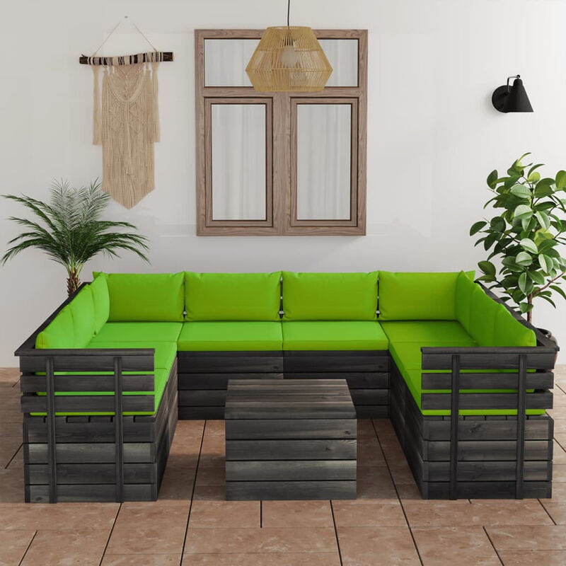 

Muebles de palets para jardin 9 pzas cojines madera maciza pino