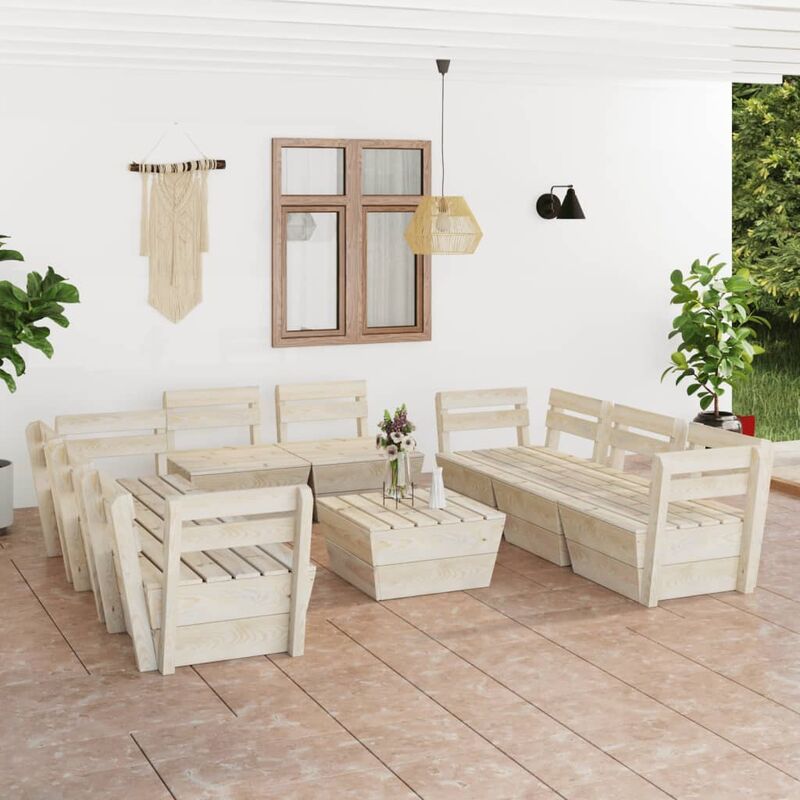 

Muebles de palets para jardín 9 pzas madera de abeto impregnada