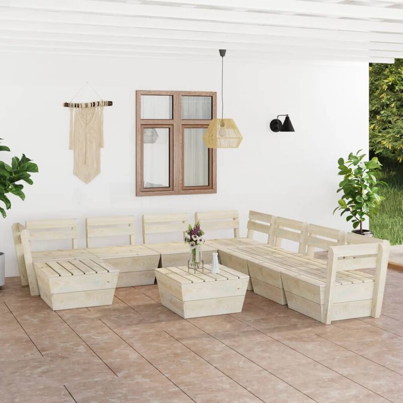 

Muebles de palets para jardín 9 pzas madera de abeto impregnada