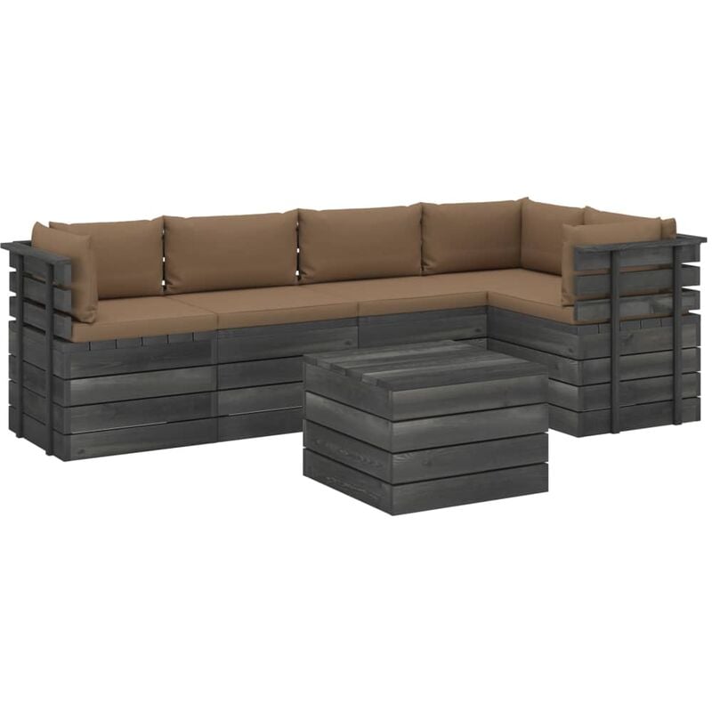 

Muebles de palets para jardín 6 pzas cojines madera maciza pino - Gris Topo