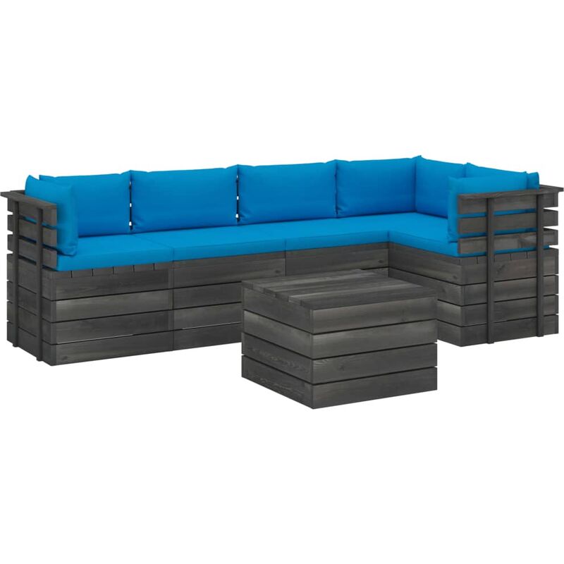 

Muebles de palets para jardín 6 pzas cojines madera maciza pino - Azul