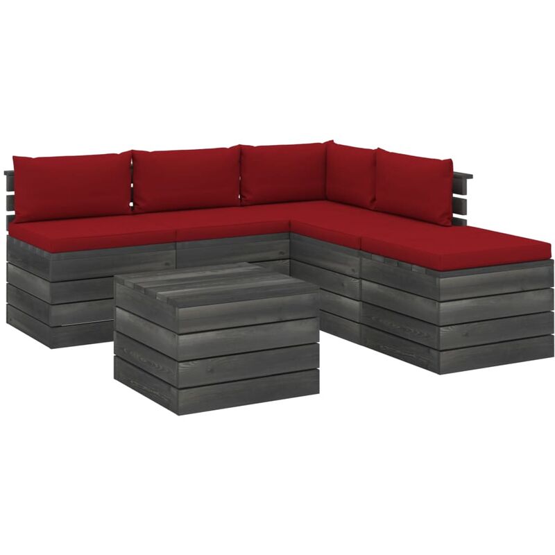 

Muebles de palets para jardín 6 pzas con cojines madera de pino - Rojo