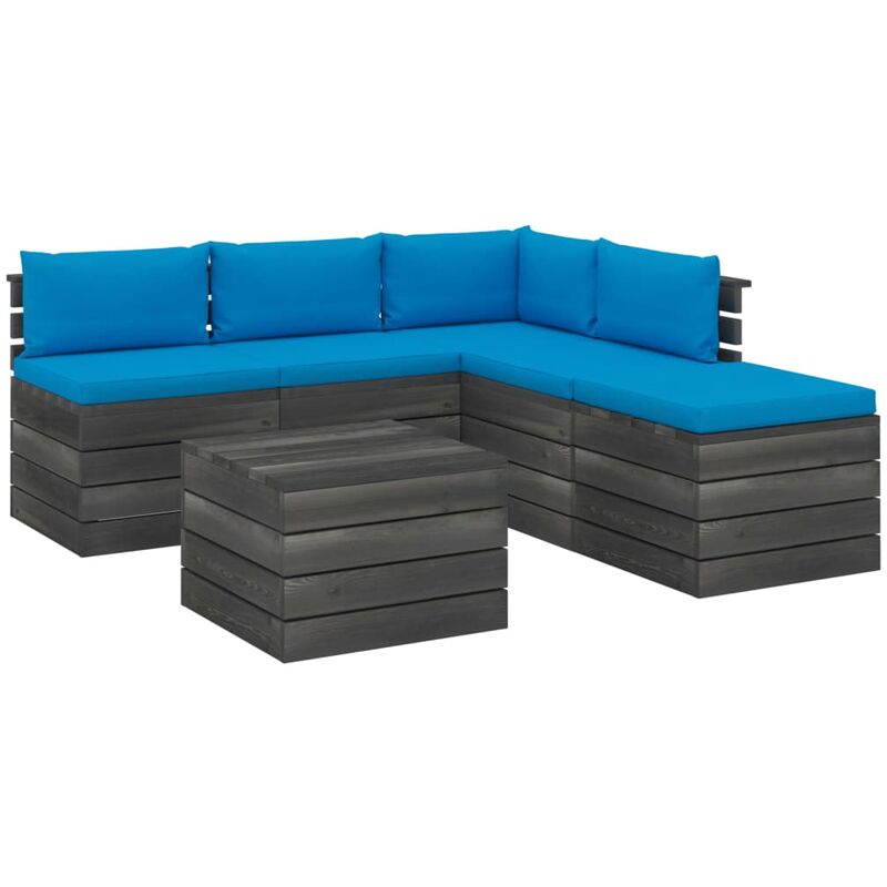 

Muebles de palets para jardín 6 pzas con cojines madera de pino - Azul