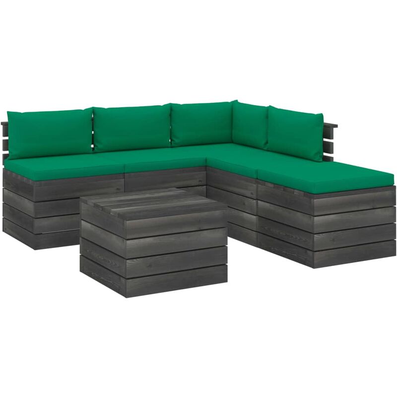 

Muebles de palets para jardín 6 pzas con cojines madera de pino - Verde
