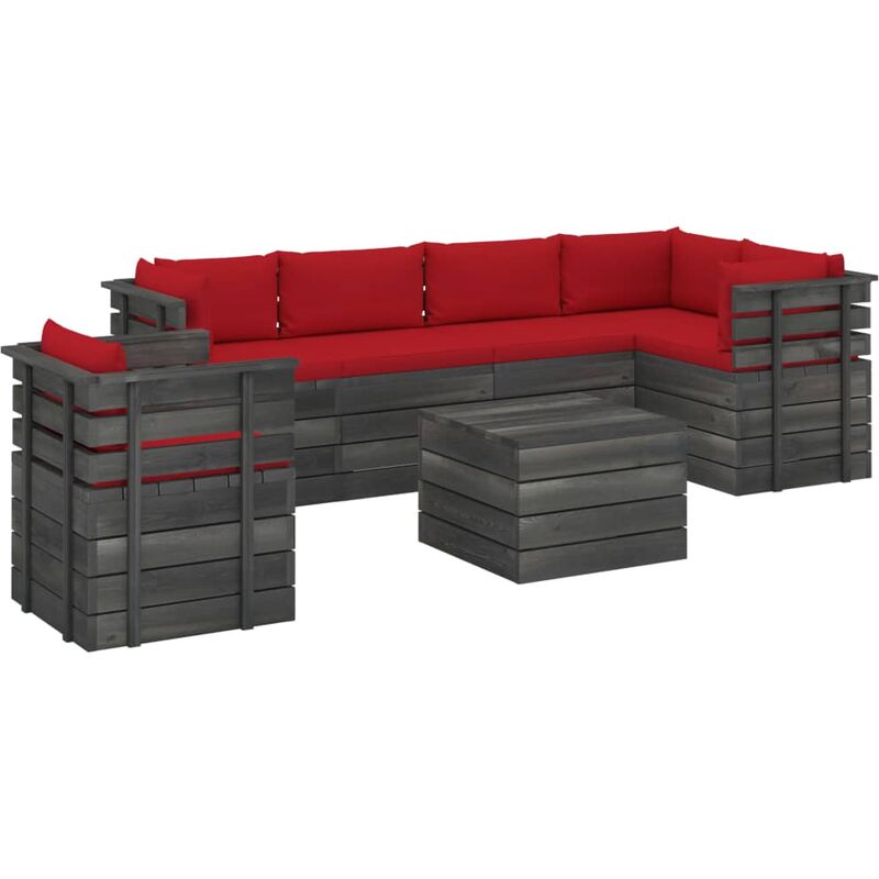 

Muebles de palets para jardín 7 pzas cojines madera maciza pino - Rojo