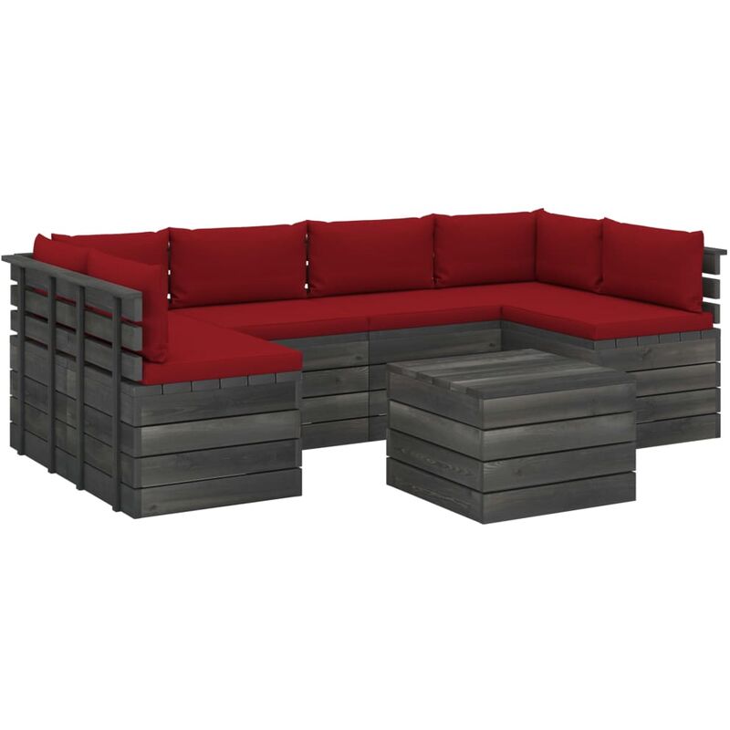 

Muebles de palets para jardín 7 pzas cojines madera maciza pino - Rojo