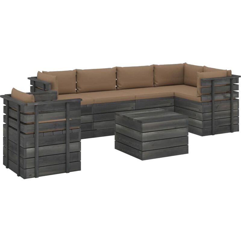 

Muebles de palets para jardín 7 pzas cojines madera maciza pino - Gris Topo