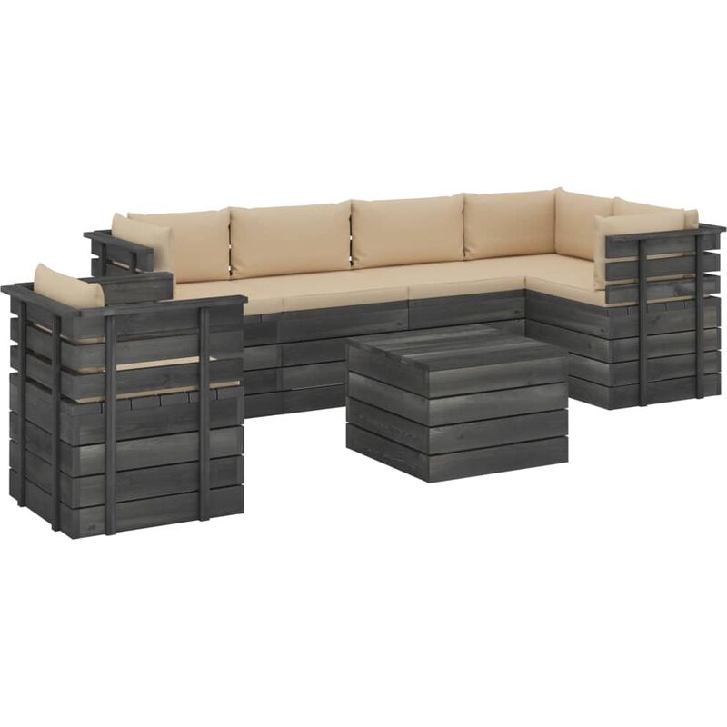 

Muebles de palets para jardín 7 pzas cojines madera maciza pino - Beige
