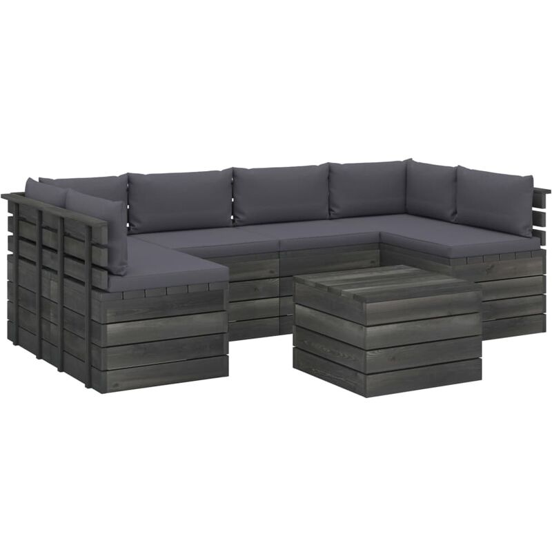 

Muebles de palets para jardín 7 pzas cojines madera maciza pino - Antracita