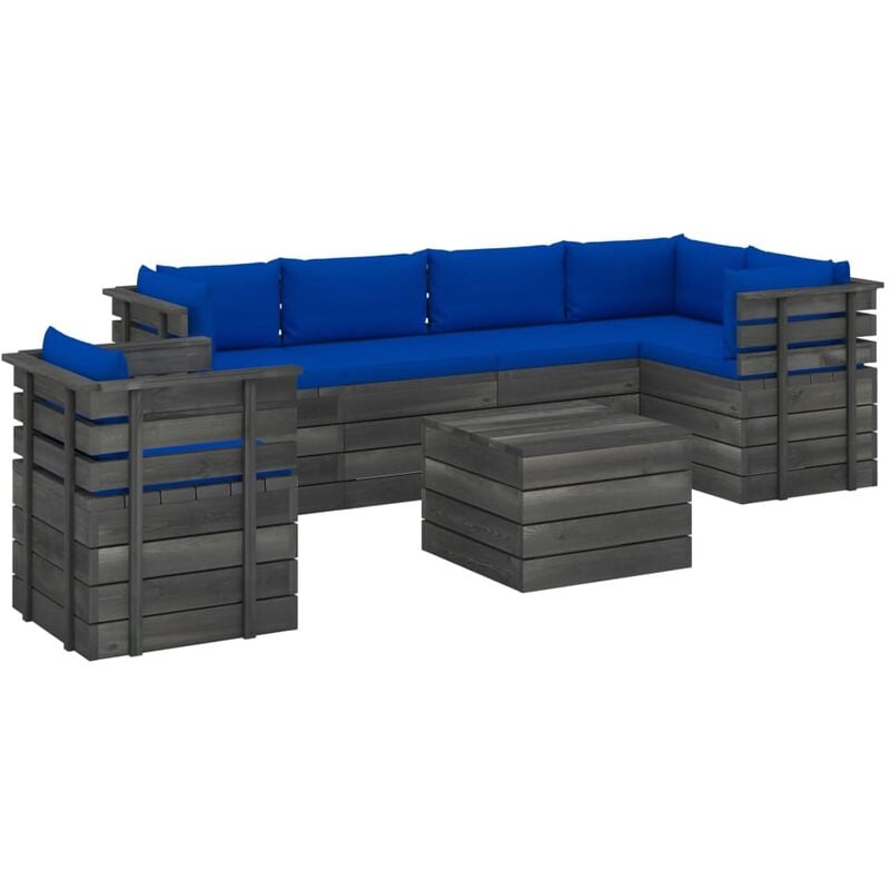 

Muebles de palets para jardín 7 pzas cojines madera maciza pino - Azul