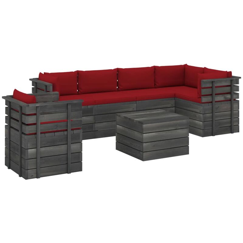 

Muebles de palets para jardín 7 pzas cojines madera maciza pino - Rojo