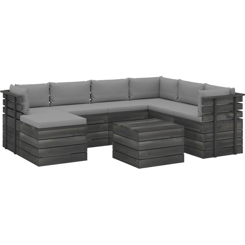 

Muebles de palets para jardín 8 pzas cojines madera maciza pino - Gris