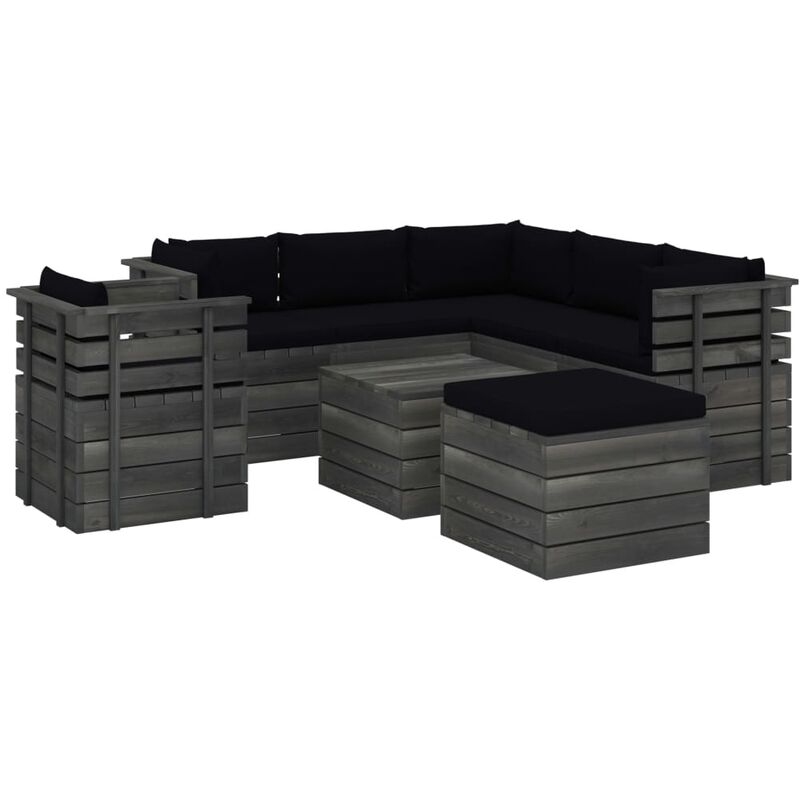 

Muebles de palets para jardín 8 pzas cojines madera maciza pino - Negro