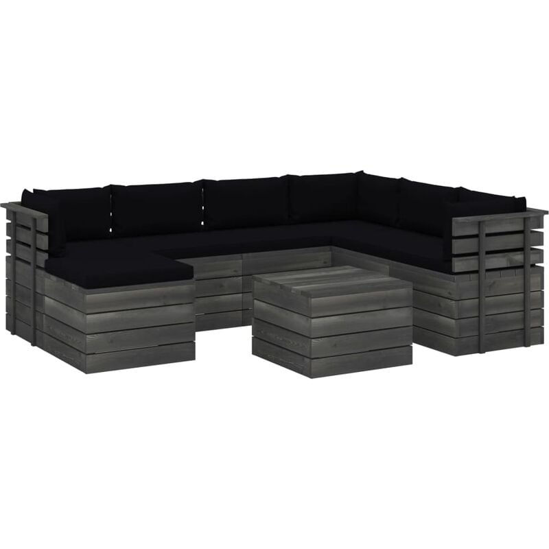 

Muebles de palets para jardín 8 pzas cojines madera maciza pino - Negro