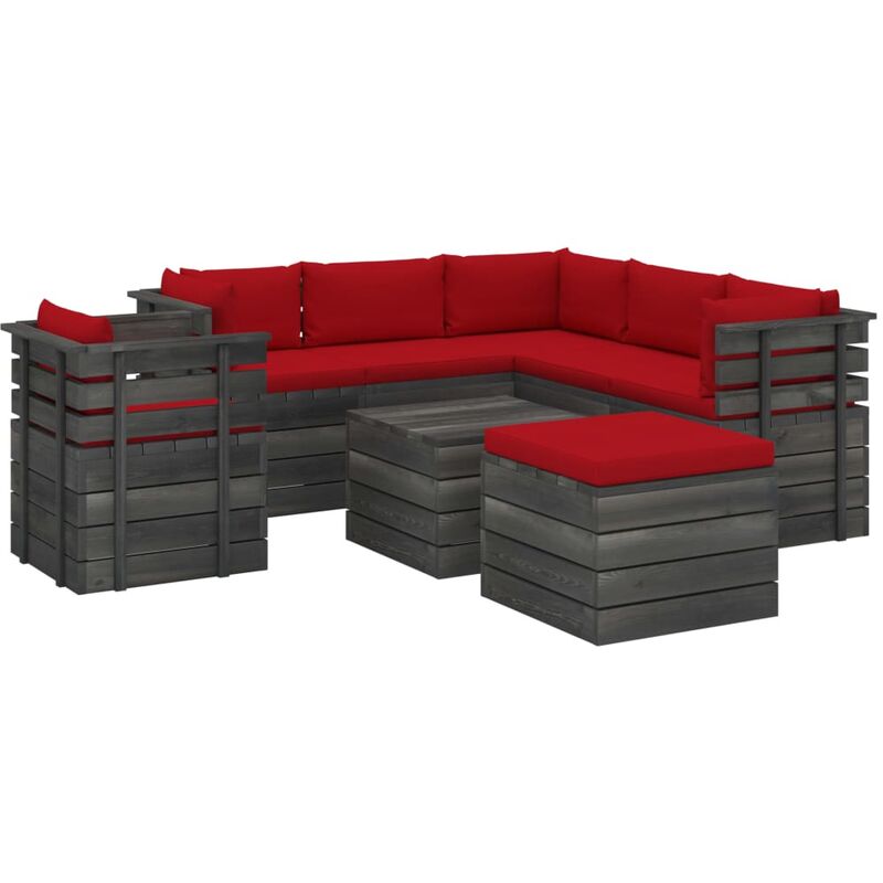 

Muebles de palets para jardín 8 pzas cojines madera maciza pino - Rojo