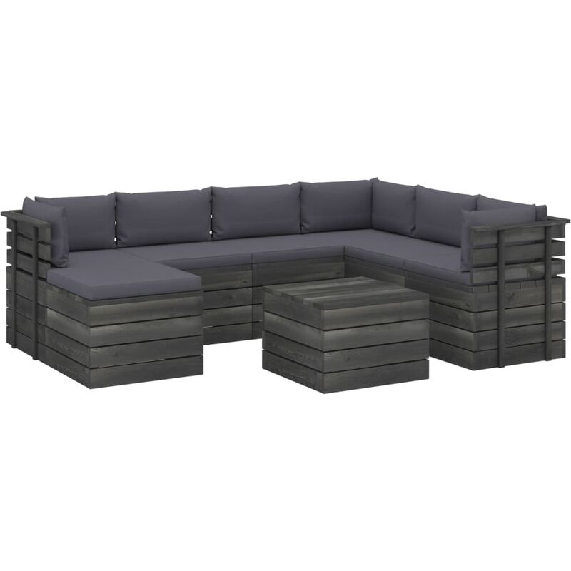 

Muebles de palets para jardín 8 pzas cojines madera maciza pino - Antracita