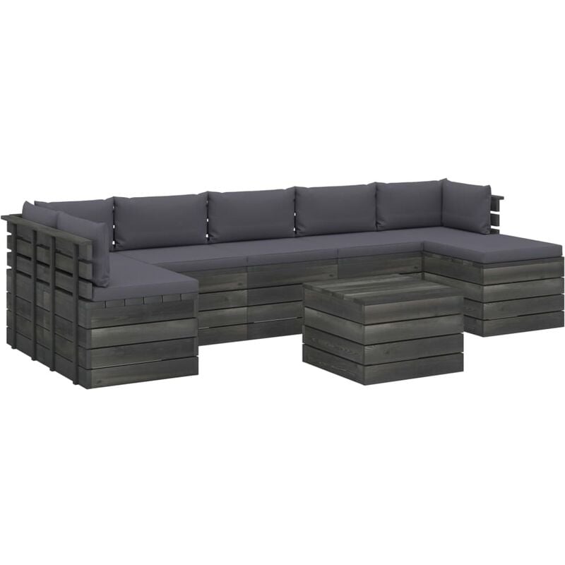

Muebles de palets para jardín 8 pzas cojines madera maciza pino - Antracita