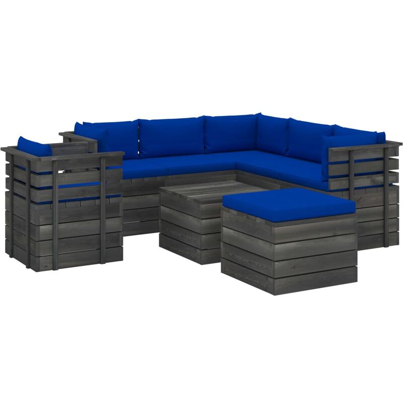 

Muebles de palets para jardín 8 pzas cojines madera maciza pino - Azul