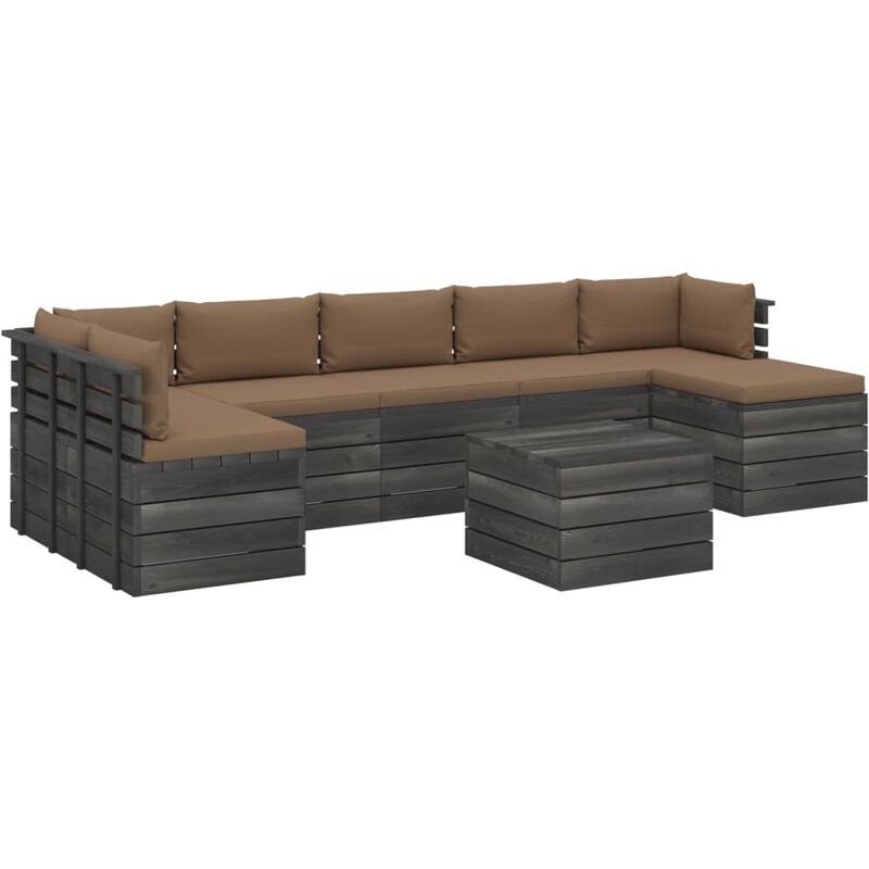

Muebles de palets para jardín 8 pzas cojines madera maciza pino - Gris Topo