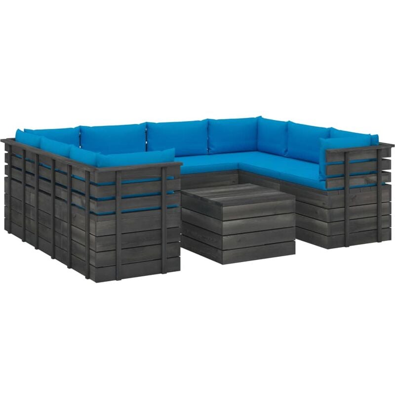 

Muebles de palets para jardín 9 pzas cojines madera maciza pino - Azul