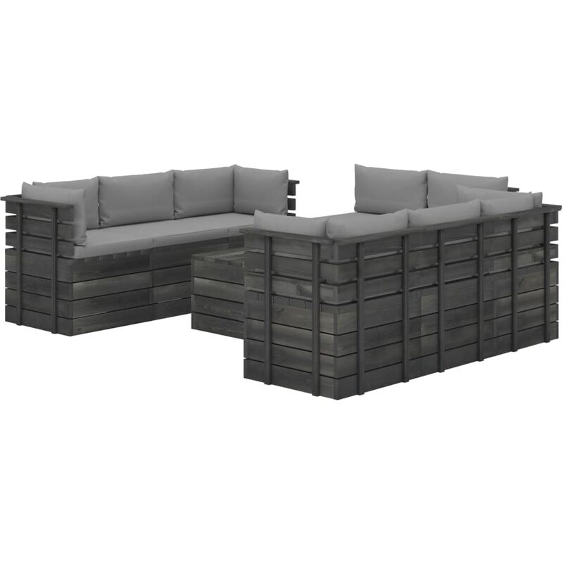 

Muebles de palets para jardín 9 pzas cojines madera maciza pino - Gris