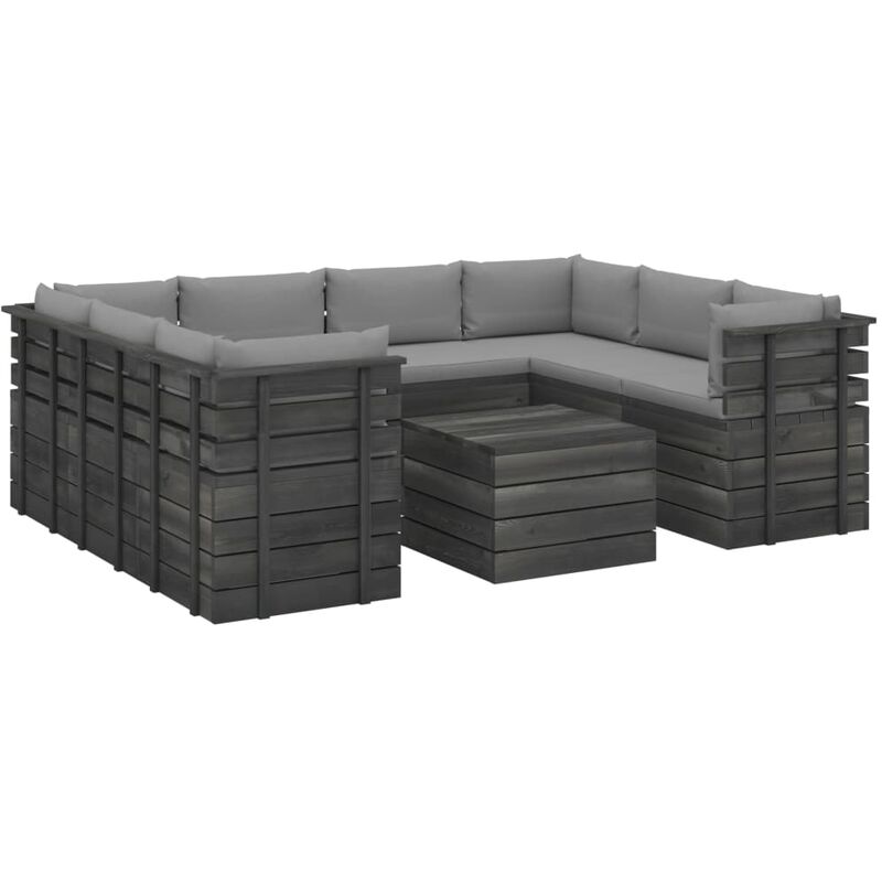 

Muebles de palets para jardín 9 pzas cojines madera maciza pino - Gris