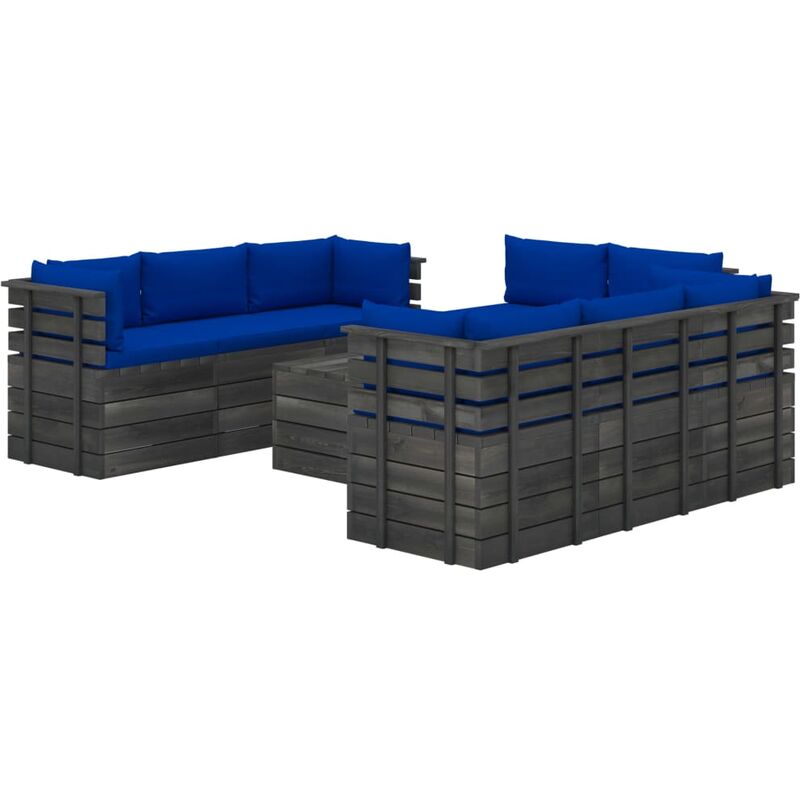 

Muebles de palets para jardín 9 pzas cojines madera maciza pino - Azul