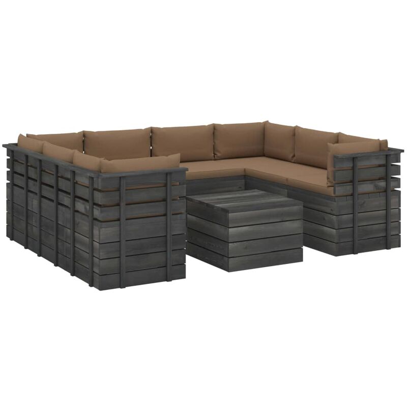 

Muebles de palets para jardín 9 pzas cojines madera maciza pino - Gris Topo
