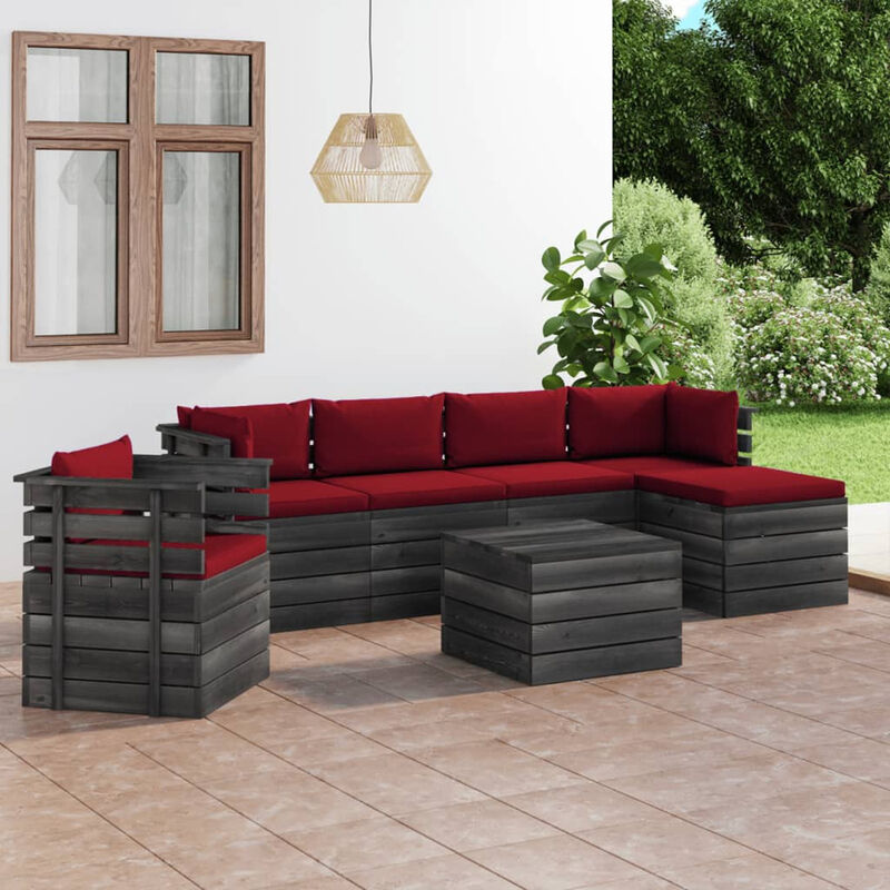 

Muebles de pal¨¦s de jardin 7 piezas cojines madera maciza pino