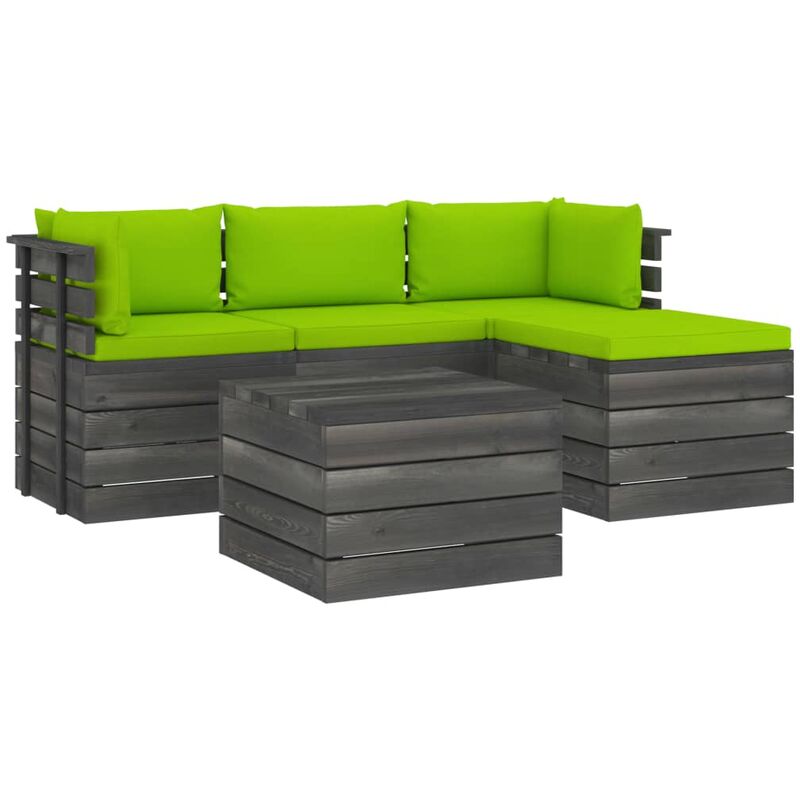 

Muebles de palés de jardín 5 piezas cojines madera maciza pino - Verde