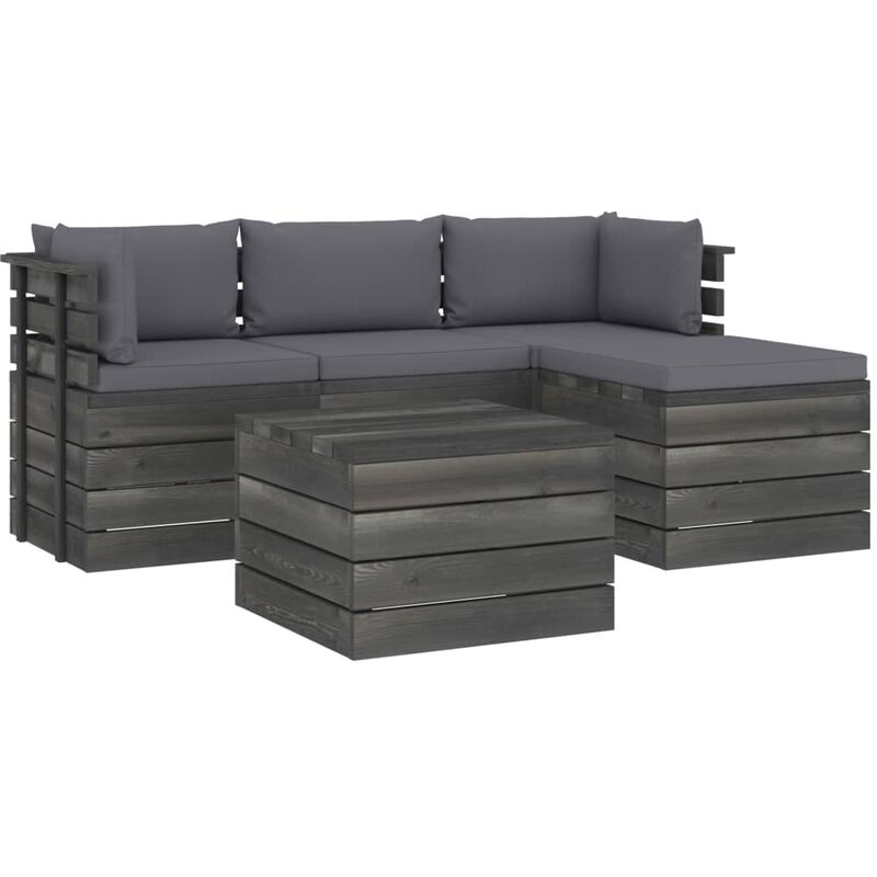 

Muebles de palés de jardín 5 piezas cojines madera maciza pino - Antracita