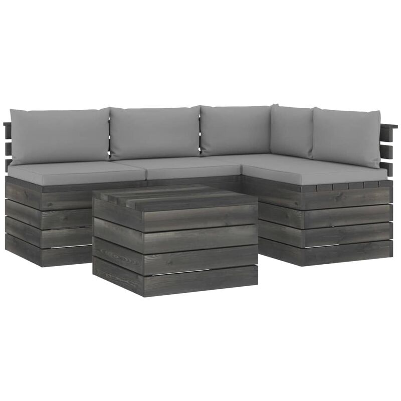 

Muebles de palés de jardín 5 piezas cojines madera maciza pino - Gris