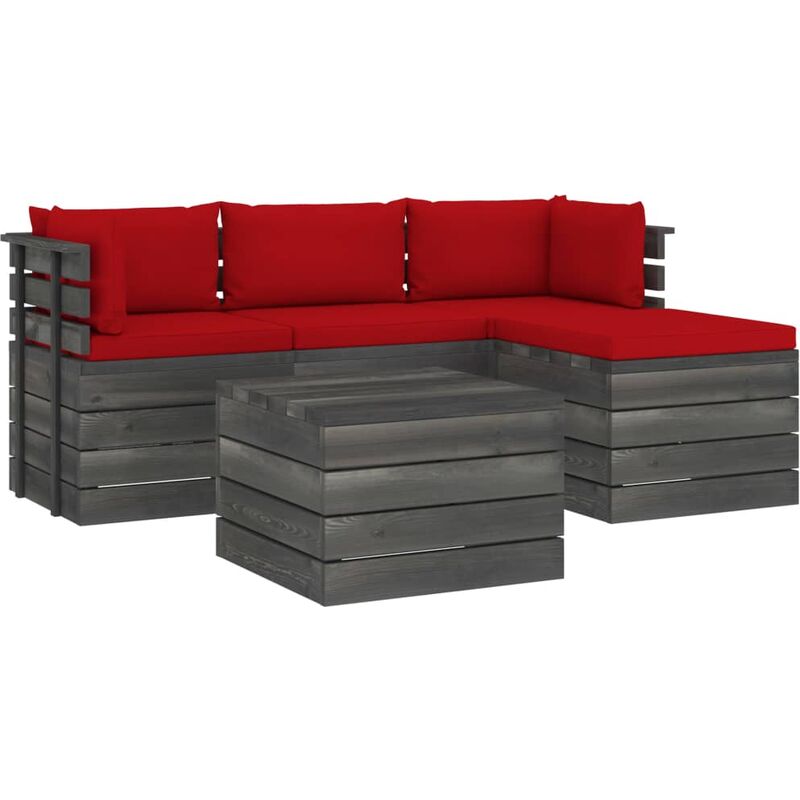 

Muebles de palés de jardín 5 piezas cojines madera maciza pino - Rojo