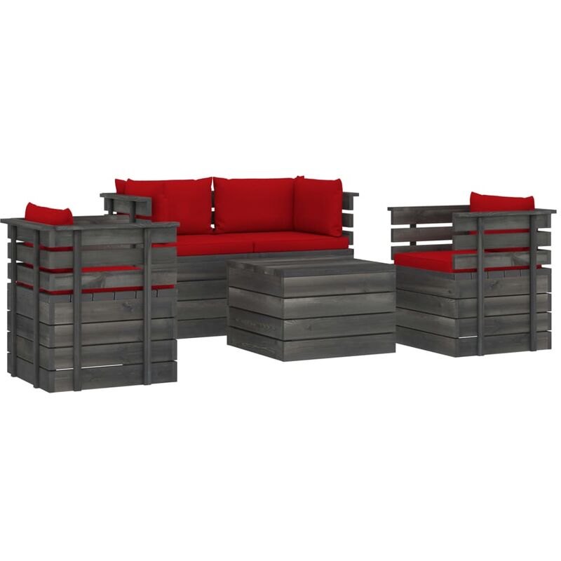 

Muebles de palés de jardín 5 piezas cojines madera maciza pino - Rojo