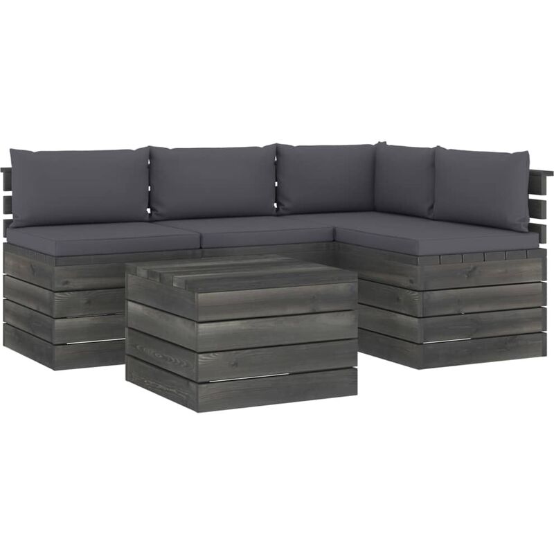 

Muebles de palés de jardín 5 piezas cojines madera maciza pino - Antracita